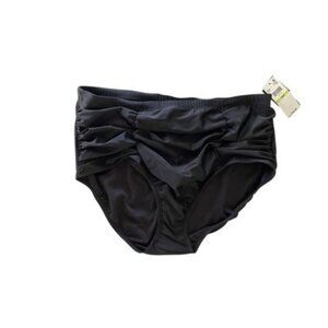 ISLAND ESCAPE Black High Waist Tummy Control Ruched Swim Bottoms Plus Size 18W
